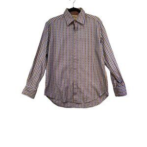 Robert Graham Mens Button-Up Shirt M/M Long Sleeve Silk Trim Striped Pattern